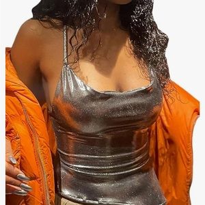 Amazon Shiny metallic halter square neck